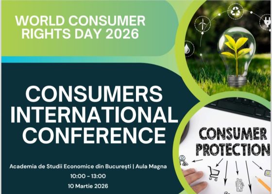 World Consumer Rights Day 2026 conference banner. Text: Consumers International Conference, Consumer Protection.