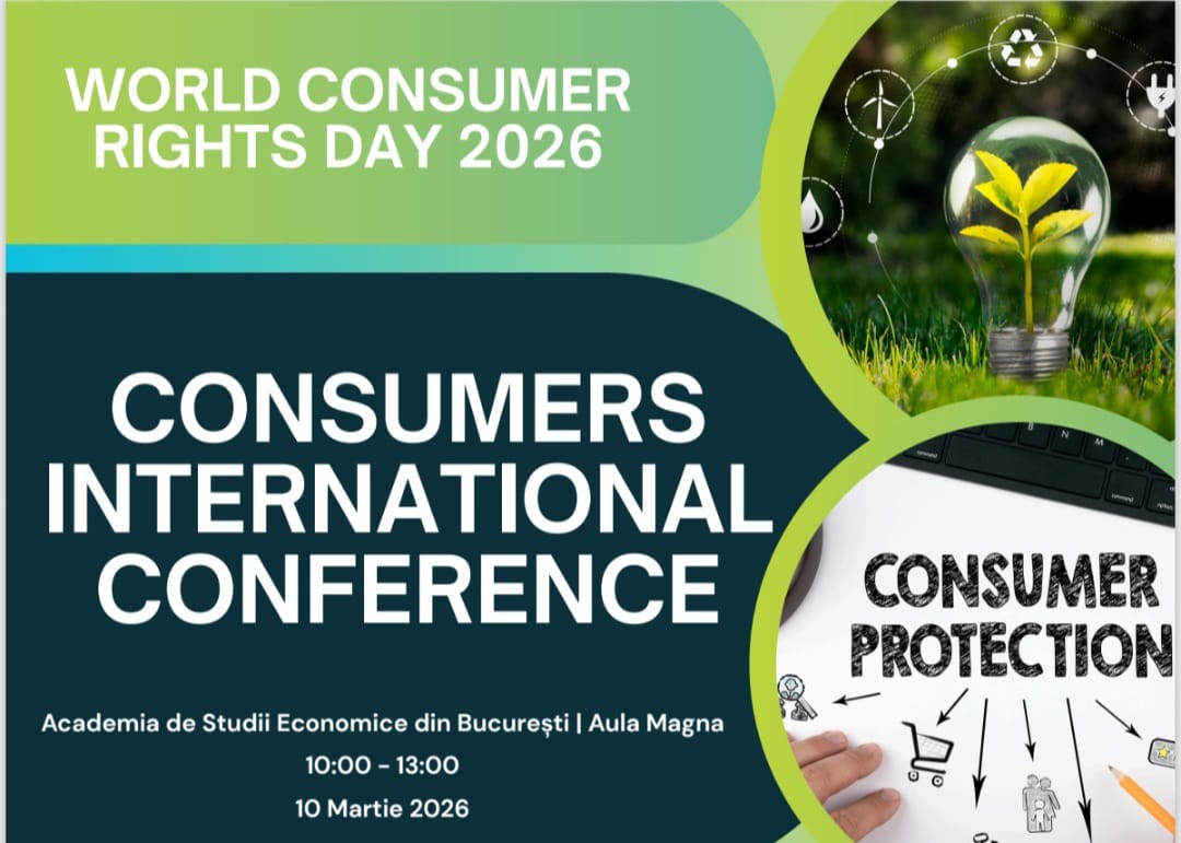 World Consumer Rights Day 2026 conference banner. Text: Consumers International Conference, Consumer Protection.